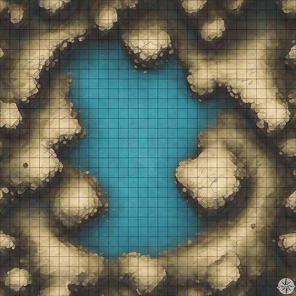 Deep Ridged Cave with Lake
