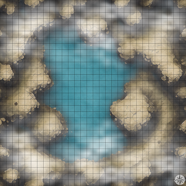 Deep Ridged Cave with Lake