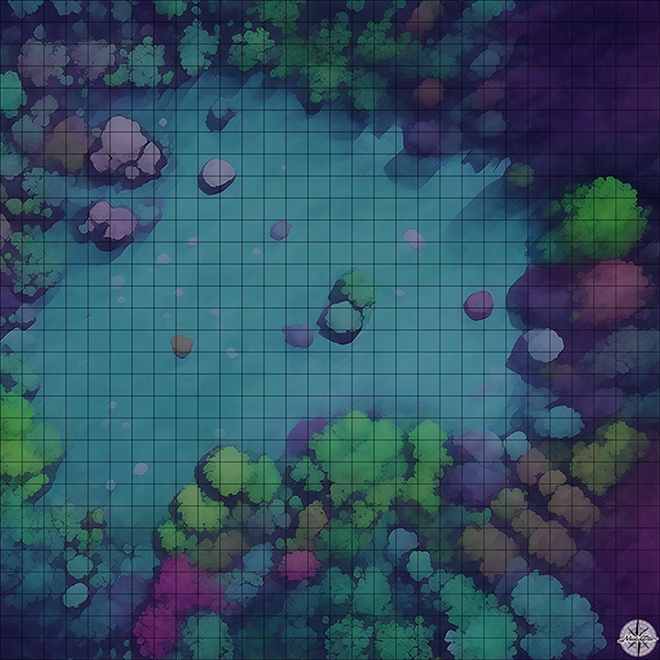 neon fey forest clearing D&D map with Night