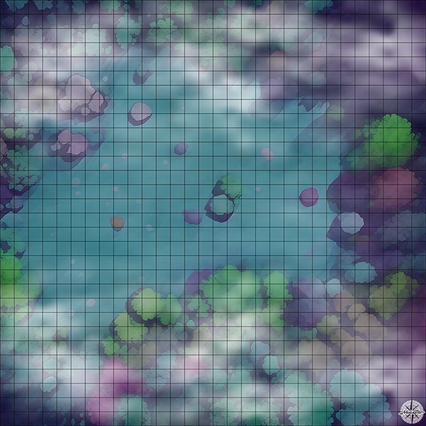neon fey forest clearing D&D map with Night Mist