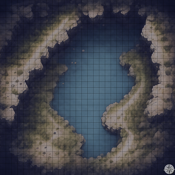 cave with lake and ridges cliffs D&D map with Night