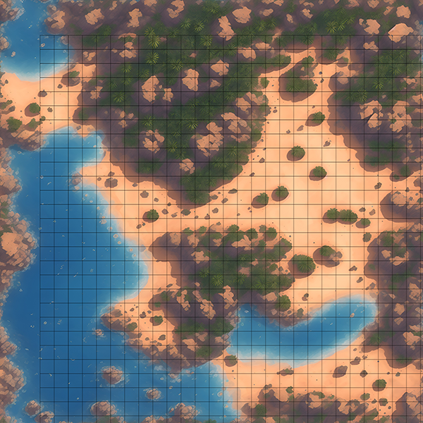 rock beach cove with palm trees D&D map