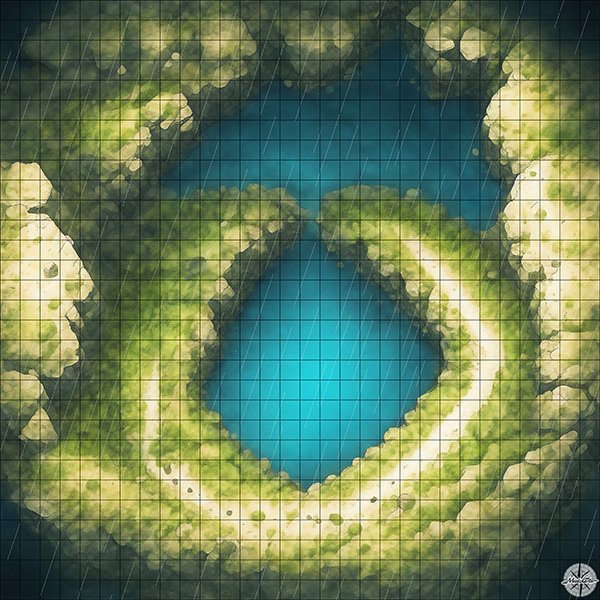 teardrop caves D&D map with Rain