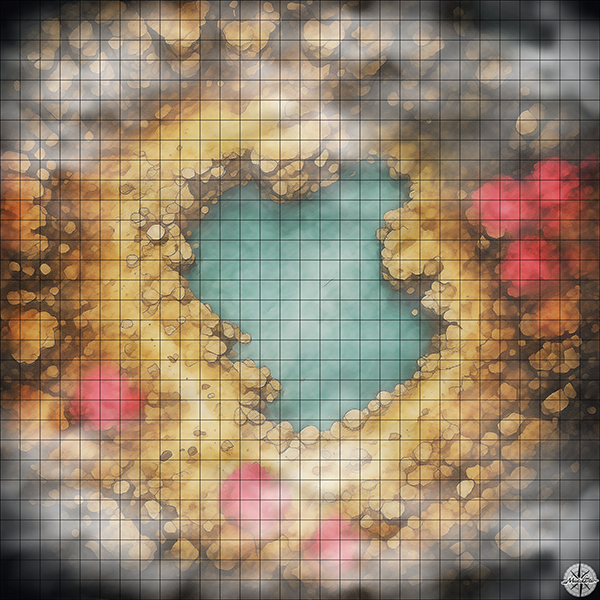 underground cave with lake D&D map with Mist