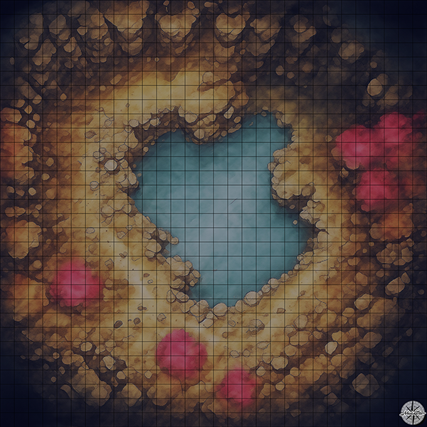 underground cave with lake D&D map with Night