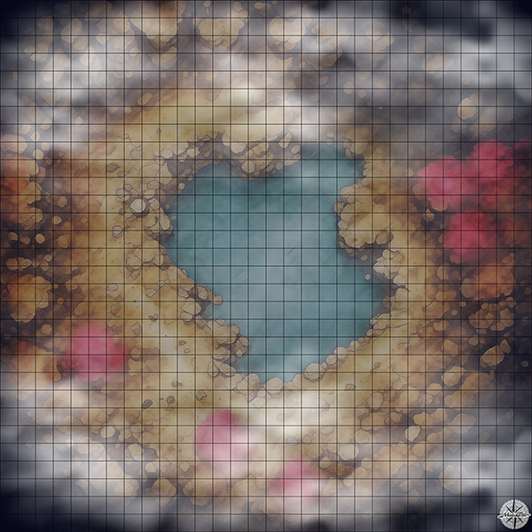 underground cave with lake D&D map with Night Mist