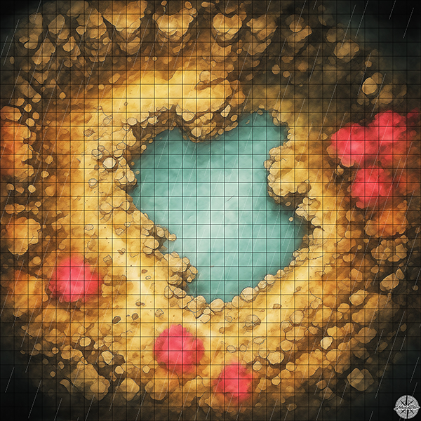 underground cave with lake D&D map with Rain
