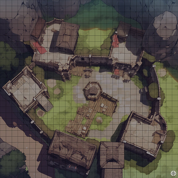 Ancient Mountain Fortress Battlemap Night