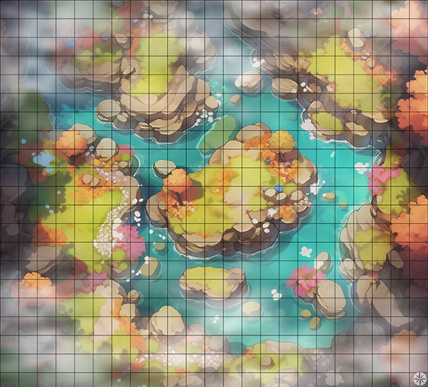 Bright Colorful Forest with River Battlemap Mist