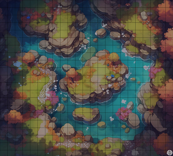 Bright Colorful Forest with River Battlemap Night