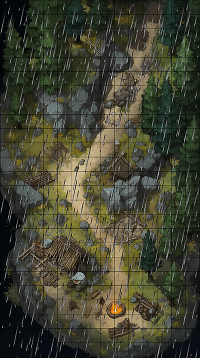 Broken Bridge Bastion Rainy D&D Map