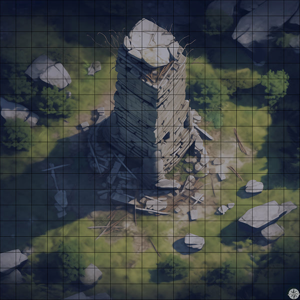 Crumbling Tower Battlemap Night