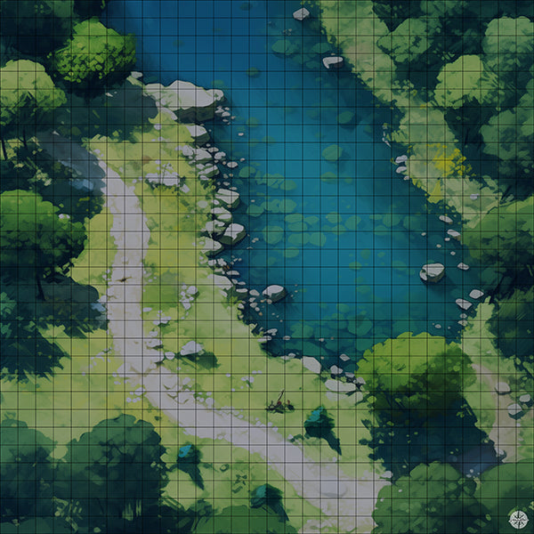 Fishing Lakein Dense Forest Battlemap Night