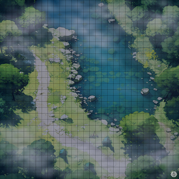 Fishing Lakein Dense Forest Battlemap Night Mist