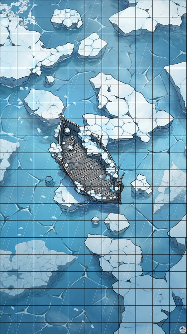 Frostbound Wreck Battlemap Rain