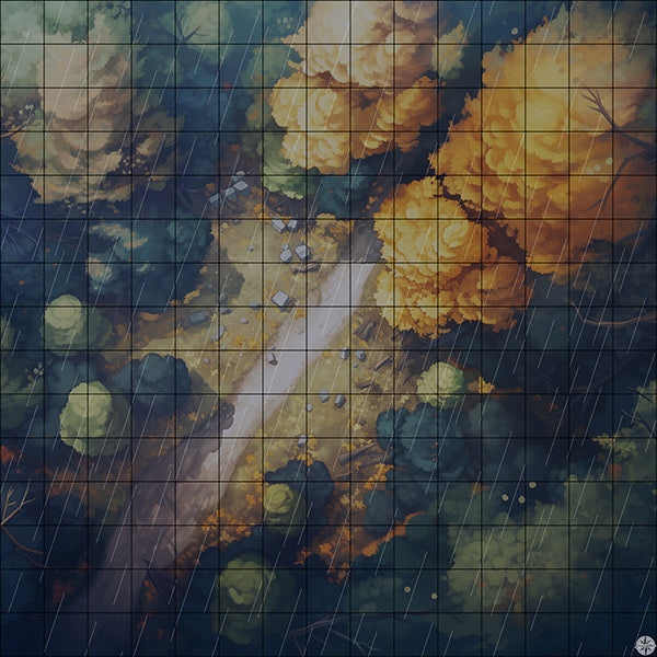 Golden Autumn Forest Trails Battlemap Night Rain