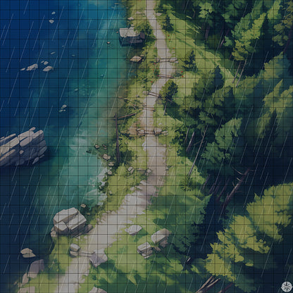 Hiking Trail Around Forest Lake Battlemap Night Rain