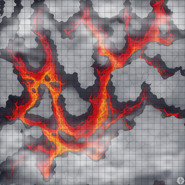 Cracked Grey Cliffs with Red Lava River map with mist