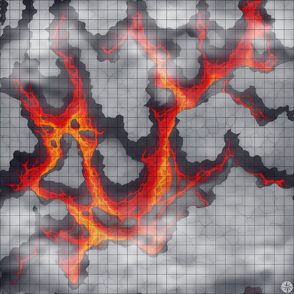 Cracked Grey Cliffs with Red Lava River map with mist