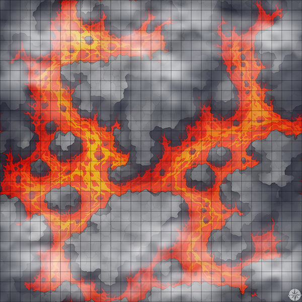 Flaming Lava River with Islands map with mist
