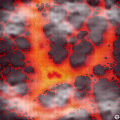 red lava river with islands battle map with Mist