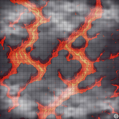 red lava lake with cracked grey islands battle map with Mist