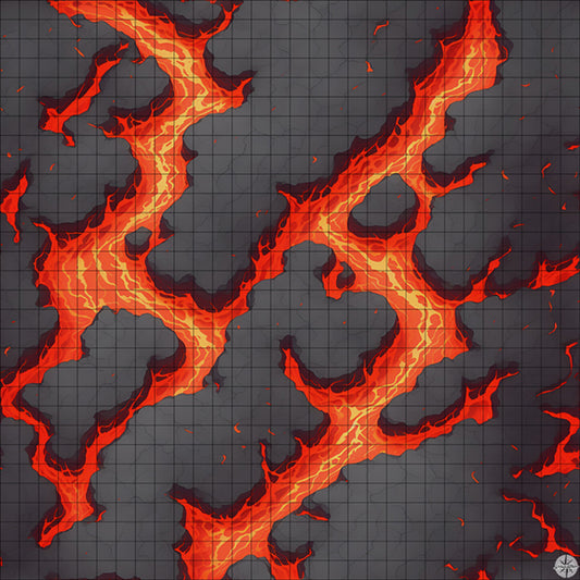 red lava lake with cracked grey islands battle map