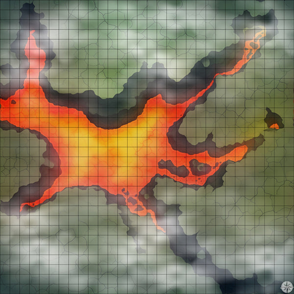 red lava lake with green cracks battle map with Mist