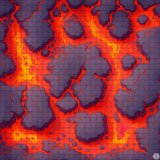 red lava lake with large central island battle map