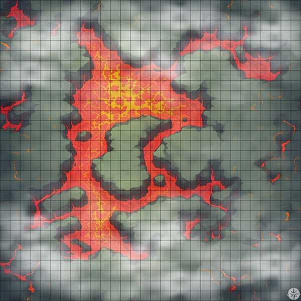 red lave lake with islands battle map with Mist