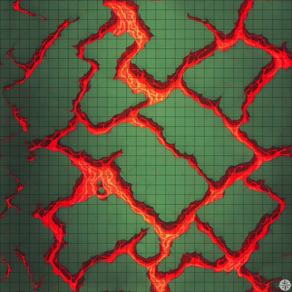 green rocky islands with red lava rivers battle map
