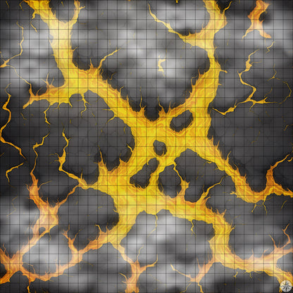Flaming Yellow Lava River with Islands map with mist