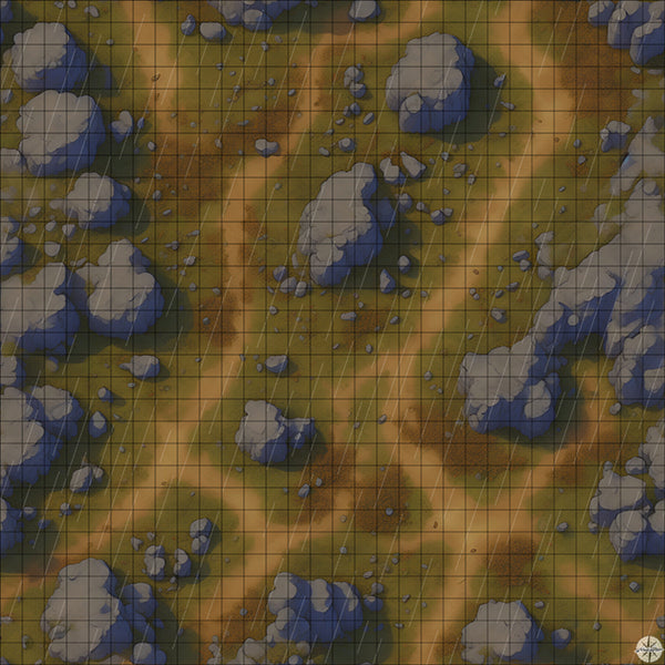 Autumn Hillside Rocky Clearing map with rain