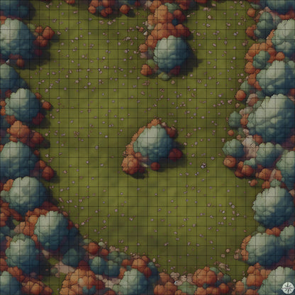 leafy autumn meadow clearing battle map at Night time