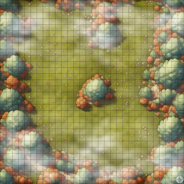 leafy autumn meadow clearing battle map with Mist