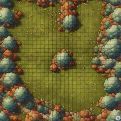 leafy autumn meadow clearing battle map with Rain