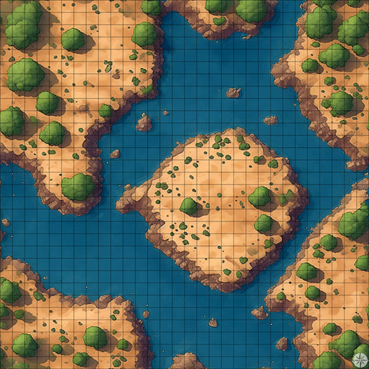 desert lake with central island battle map