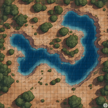 Forest Oxbow Lake map with rain
