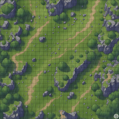 Grassy Cliffside Clearing map with rain