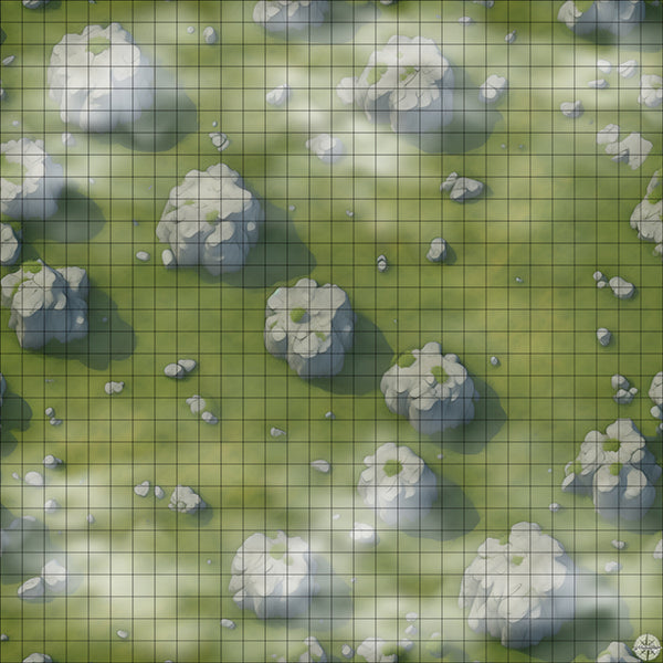 Grassy Field with Rocks map with mist