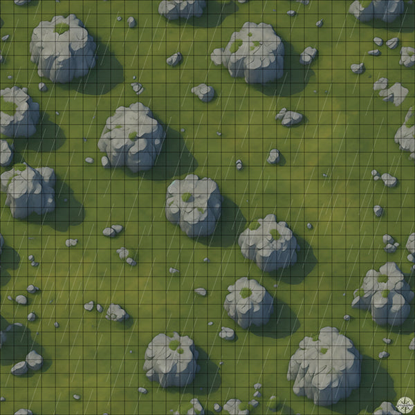 Grassy Field with Rocks map with rain
