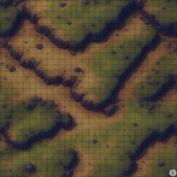 muddy rocky hillside battle map at Night time