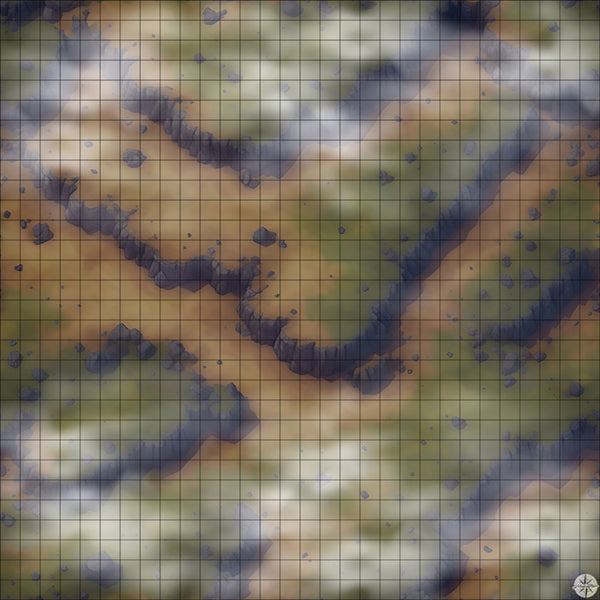 muddy rocky hillside battle map Night time with Mist