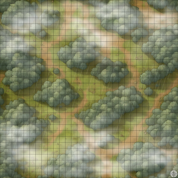 grassy winding forest battle map with Mist and Rain