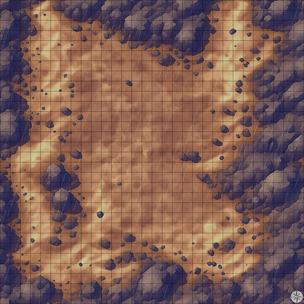 scorched desert clearing battle map with Rain