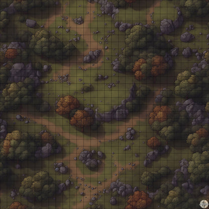 rocky autumn hills with trees battle map at Night time