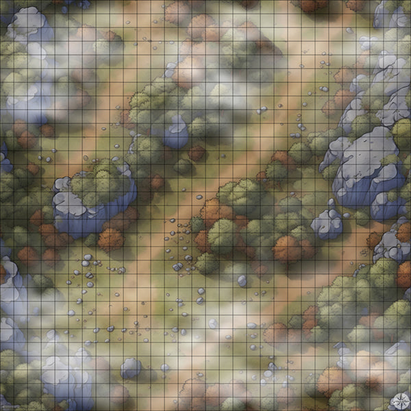 Autumn Forest Hillside with Cliffs with mist