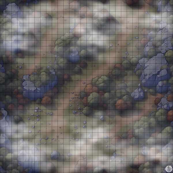 Autumn Forest Hillside with Cliffs night time with mist