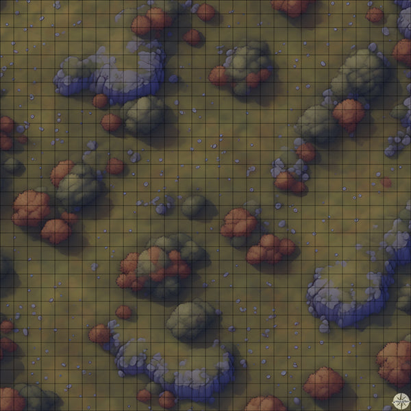 rocky autumn hillside battle map at Night time
