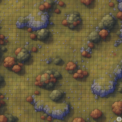 rocky autumn hillside battle map with Rain